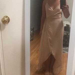 lulus here’s to us blush pink high-low wrap dress